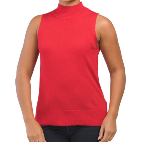 NWT TAHARI  Merino Wool Sleeveless Turtleneck Sweater oyster 167mo - Picture 4 of 4